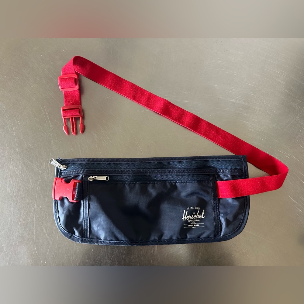 Herschel Supply Company Navy Blue Belt Bag with Red Strap